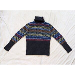 Carlisle Vintage Women's Turtleneck Sweater Charcoal Gray Stripe Wool Medium